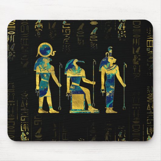 Ägyptische Gottheiten auf Hieroglyphen Gold und Mousepad (Vorne)