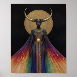 Ägyptische Göttin Hathor Rainbow Gold Black Art Poster