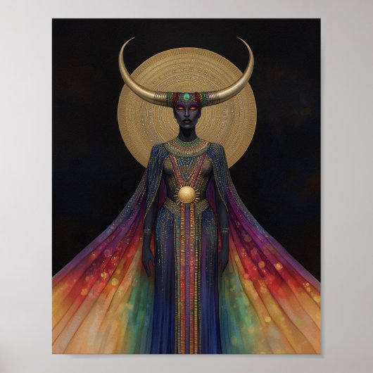 Ägyptische Göttin Hathor Rainbow Gold Black Art Poster (Vorne)