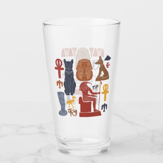 Ägyptische Grafik-Collage aus dem alten Ägypten Glas (Rückseite)