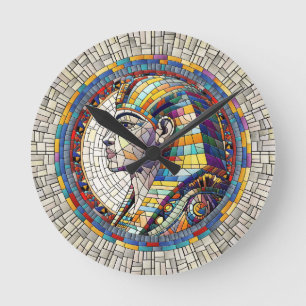 Ägyptische Große Sphinx - Mosaikkunst Runde Wanduhr
