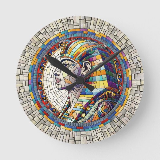 Ägyptische Große Sphinx - Mosaikkunst Runde Wanduhr (Vorderseite)