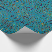 Ägyptische Hieroglyphen auf aquamariner lederner Geschenkpapier (Ecke)