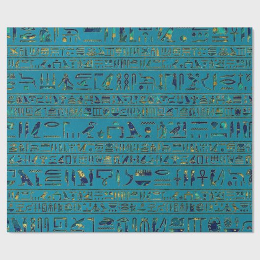 Ägyptische Hieroglyphen auf aquamariner lederner Geschenkpapier (Flach)
