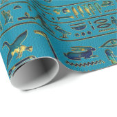 Ägyptische Hieroglyphen auf aquamariner lederner Geschenkpapier (Rolleneckpunkt)