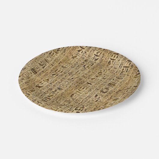 Ägyptische Hieroglyphen auf Papyrus Pappteller (Schrägansicht)