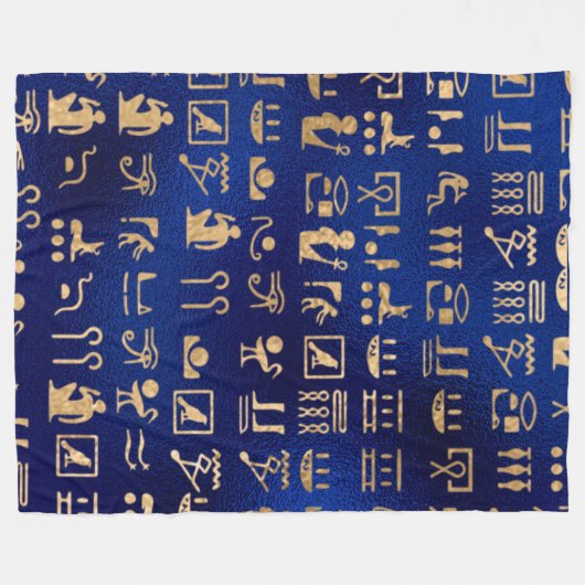 Ägyptische Hieroglyphen aus Gold auf blau Fleecedecke (Vorderseite (Horizontal))