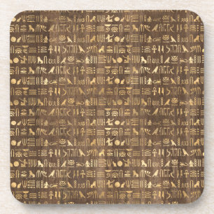 Ägyptische Hieroglyphen aus Gold Getränkeuntersetzer