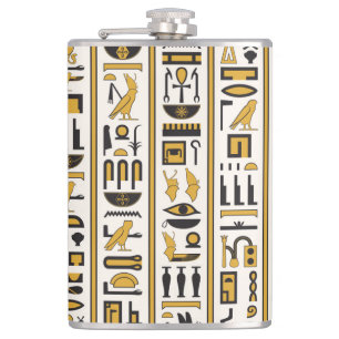 Ägyptische Hieroglyphen: Gelb-Schwarz Nahtlos. Flachmann