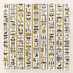 Ägyptische Hieroglyphen: Gelb-Schwarz Nahtlos. Glasuntersetzer