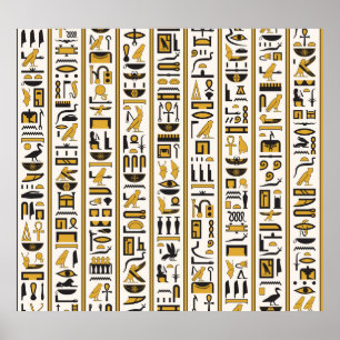 Ägyptische Hieroglyphen: Gelb-Schwarz Nahtlos. Poster
