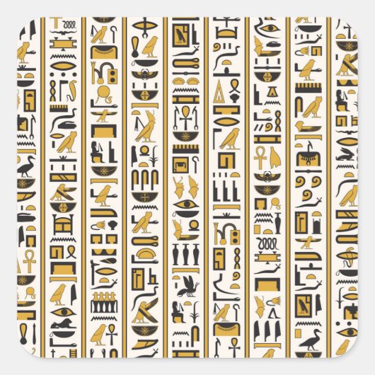 Ägyptische Hieroglyphen: Gelb-Schwarz Nahtlos. Quadratischer Aufkleber (Vorderseite)