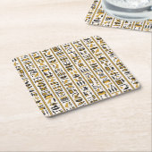 Ägyptische Hieroglyphen: Gelb-Schwarz Nahtlos. Rechteckiger Pappuntersetzer (angewinkelt)