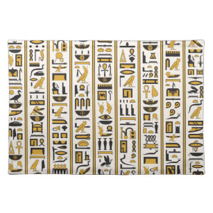 Ägyptische Hieroglyphen: Gelb-Schwarz Nahtlos. Stofftischset