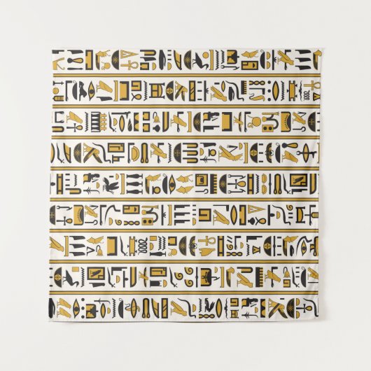 Ägyptische Hieroglyphen: Gelb-Schwarz Nahtlos. Wandteppich (Vorderseite (Horizontal))