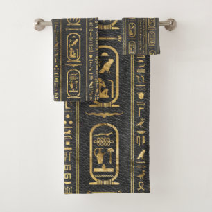 Ägyptische Hieroglyphen Gold auf Leder Badhandtuch Set