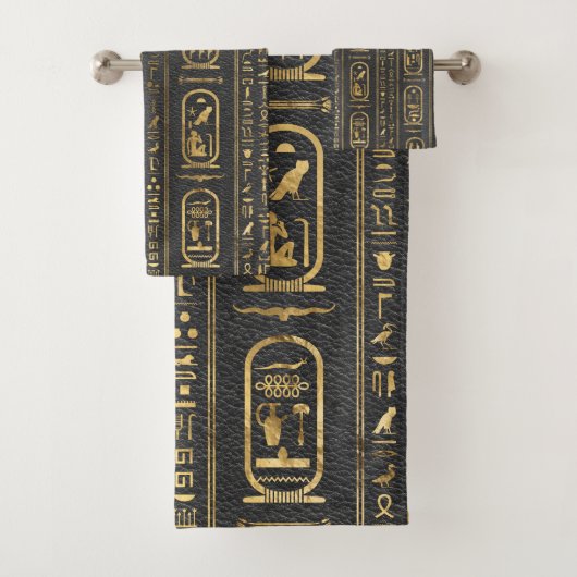 Ägyptische Hieroglyphen Gold auf Leder Badhandtuch Set (Insitu)