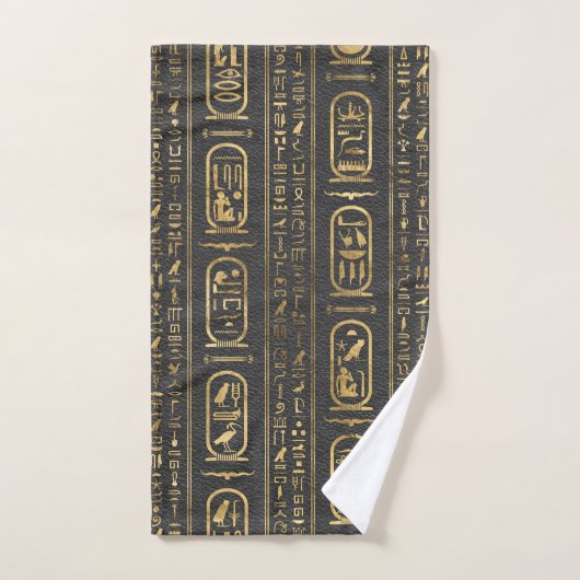 Ägyptische Hieroglyphen Gold auf Leder Badhandtuch Set (Handtuch)