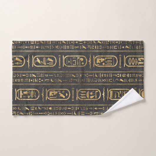 Ägyptische Hieroglyphen Gold auf Leder Badhandtuch Set (Handtuch)