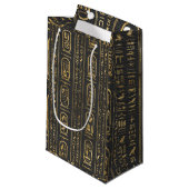 Ägyptische Hieroglyphen Gold auf Leder Kleine Geschenktüte (Vorderseite Schrägansicht)