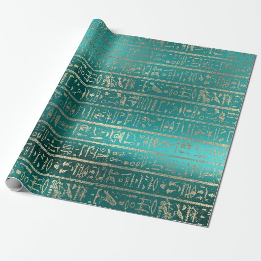 Ägyptische Hieroglyphen Gold Foxier Blush Aquamari Geschenkpapier (Ungerollt)