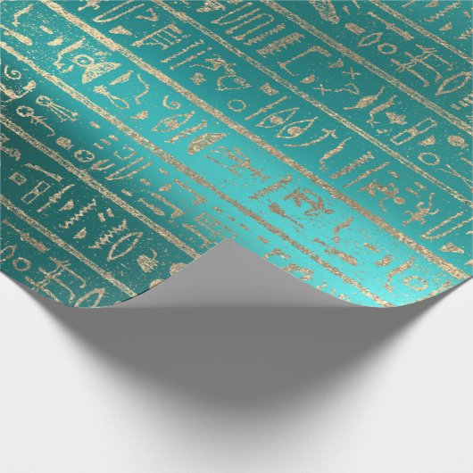 Ägyptische Hieroglyphen Gold Foxier Blush Aquamari Geschenkpapier (Ecke)