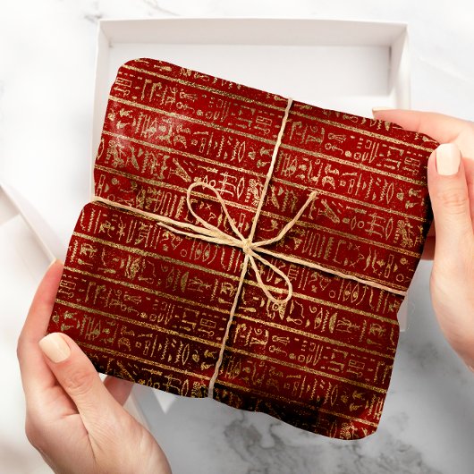 Ägyptische Hieroglyphen Gold Foxier Bordeaux Luxus Geschenkpapier