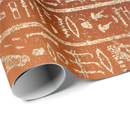 Ägyptische Hieroglyphen Gold Foxier Coral Orange Geschenkpapier (Rolleneckpunkt)