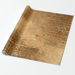 Ägyptische Hieroglyphen Gold Gras Metallische Stre Geschenkpapier