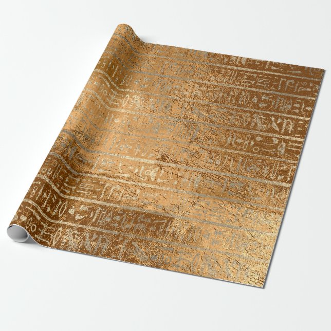 Ägyptische Hieroglyphen Gold Gras Metallische Stre Geschenkpapier (Ungerollt)