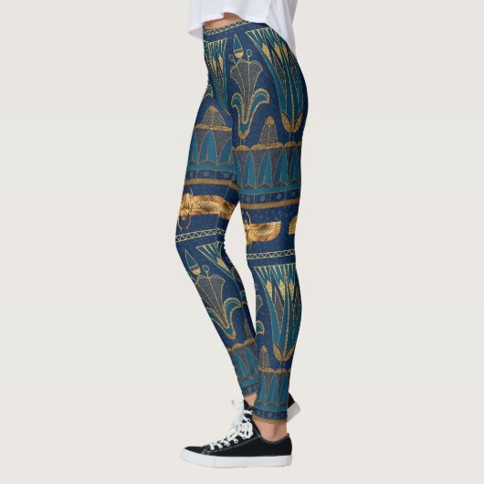 Ägyptische Hieroglyphen Goldbeetles Goldener Glitz Leggings (Links)