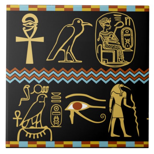 Ägyptische Hieroglyphen im Auge des Horusmusters Fliese (Vorderseite)