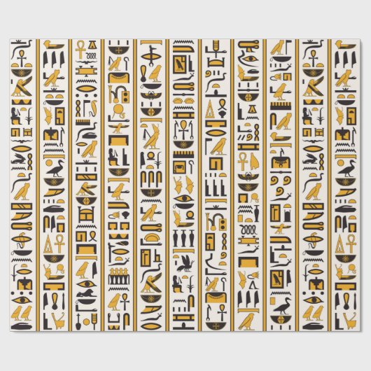 Ägyptische Hieroglyphen in gelb-schwarzer Farbe na Geschenkpapier (Flach)