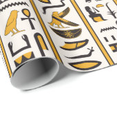 Ägyptische Hieroglyphen in gelb-schwarzer Farbe na Geschenkpapier (Rolleneckpunkt)