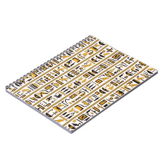 Ägyptische Hieroglyphen in gelb-schwarzer Farbe na Notizblock (Linke Seite)