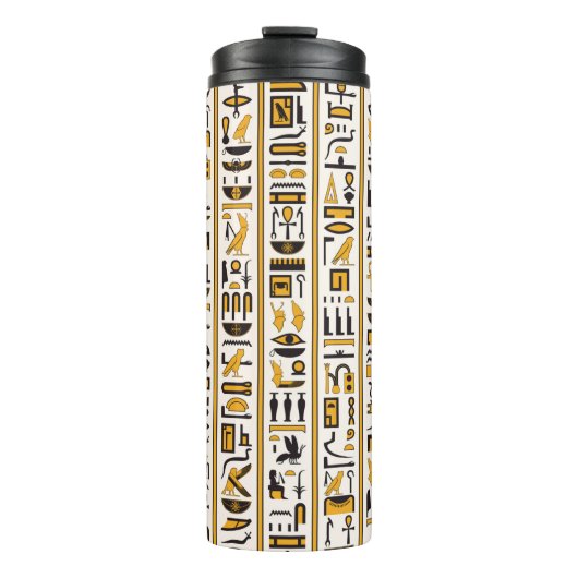 Ägyptische Hieroglyphen in gelb-schwarzer Farbe na Thermosbecher (Vorderseite)