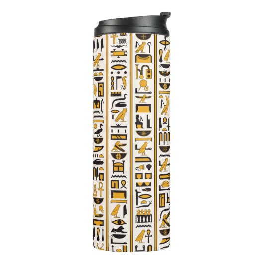 Ägyptische Hieroglyphen in gelb-schwarzer Farbe na Thermosbecher (Nach links gedreht)