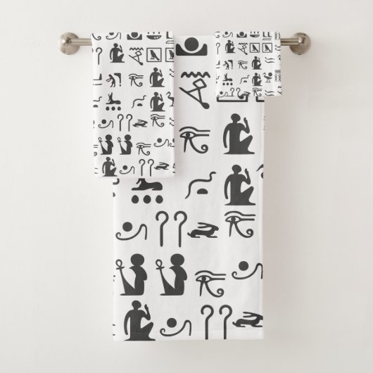 Ägyptische Hieroglyphen in Schwarz und Weiß Badhandtuch Set (Insitu)