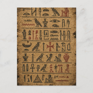 Ägyptische Hieroglyphen inspiriertes Papyrusblatt Postkarte