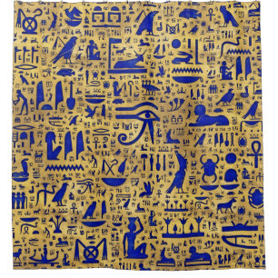 Ägyptische Hieroglyphen-Lapis-Lazuli und Gold Duschvorhang