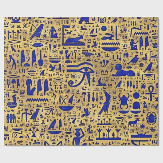 Ägyptische Hieroglyphen-Lapis-Lazuli und Gold Geschenkpapier (Flach)