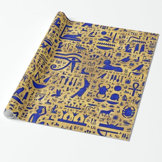 Ägyptische Hieroglyphen-Lapis-Lazuli und Gold Geschenkpapier (Ungerollt)