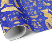 Ägyptische Hieroglyphen - Lapis Lazuli und Gold Geschenkpapier (Rolleneckpunkt)