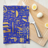 Ägyptische Hieroglyphen - Lapis Lazuli und Gold Geschirrtuch (Viertel Falte)