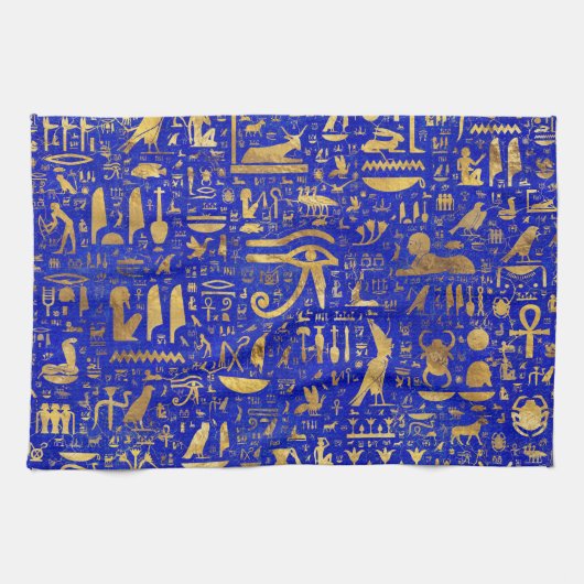 Ägyptische Hieroglyphen - Lapis Lazuli und Gold Geschirrtuch (Horizontal)