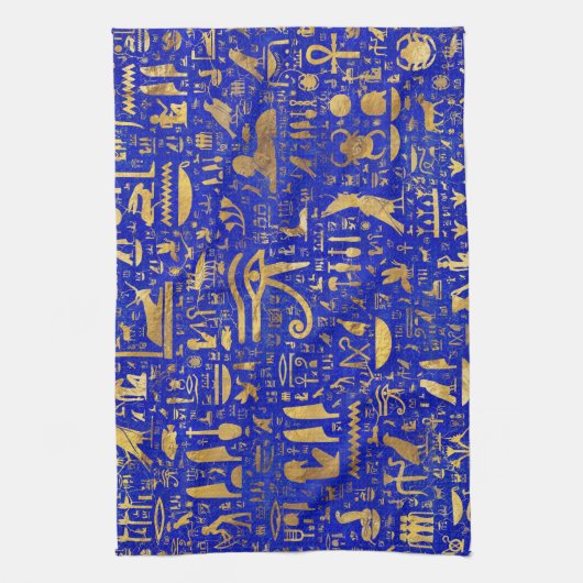 Ägyptische Hieroglyphen - Lapis Lazuli und Gold Geschirrtuch (Vertikal)