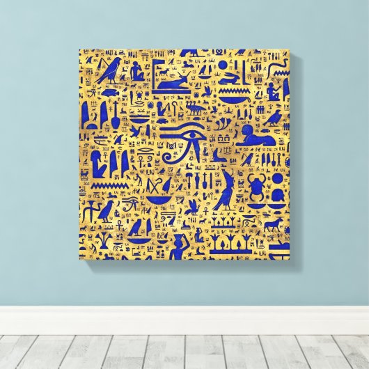 Ägyptische Hieroglyphen Lapis Lazuli und Gold Leinwanddruck (Insitu (Holzboden))