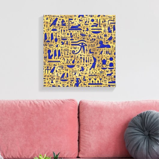 Ägyptische Hieroglyphen Lapis Lazuli und Gold Leinwanddruck (Insitu (Wohnzimmer))