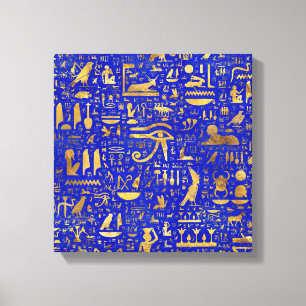 Ägyptische Hieroglyphen - Lapis Lazuli und Gold Leinwanddruck