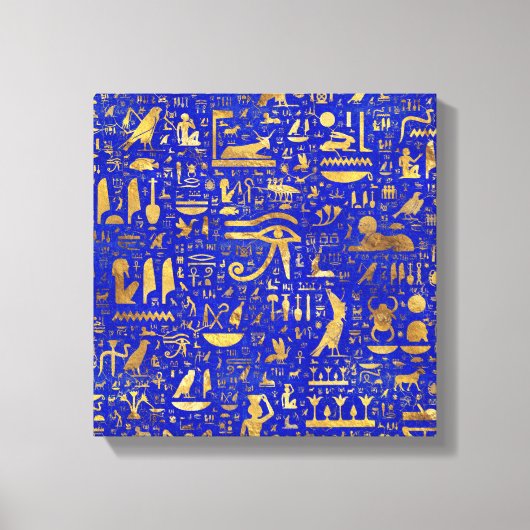 Ägyptische Hieroglyphen - Lapis Lazuli und Gold Leinwanddruck (Vorderseite)